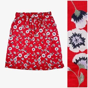 J Crew Linen Floral Skirt Sz M NWT Red Tie Waist Classic Casual Spring Summer